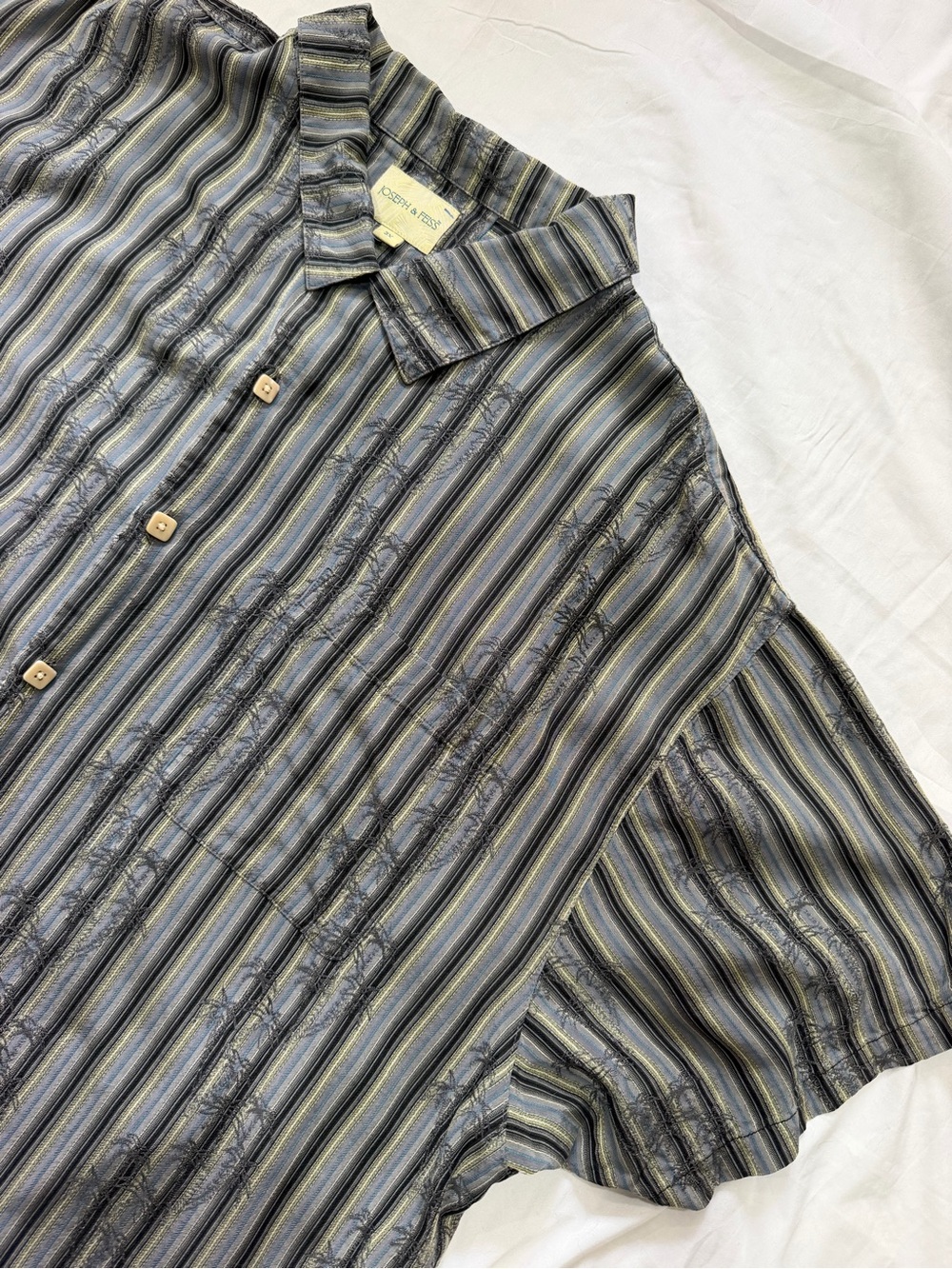 Joseph & Feiss Silk‎ Men's Button Down Short Sleeve Hawaiian Stripes XXXL 3XL